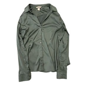 H&M ClassiC Button Down Satin Type Green Top